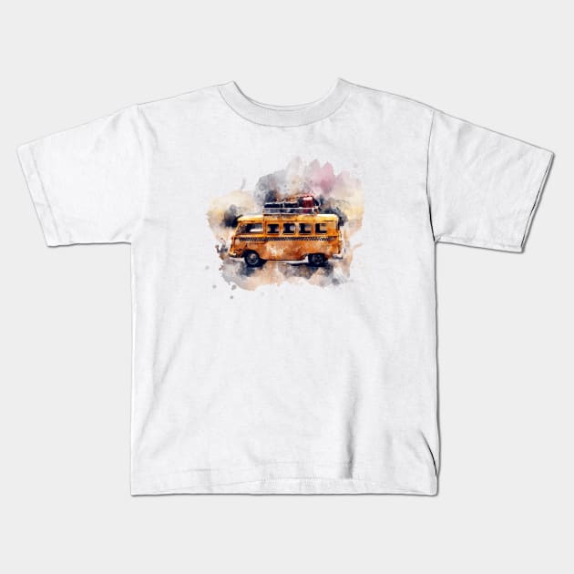 Retro Yellow Bus Watercolor Kids T-Shirt by snapoutofit